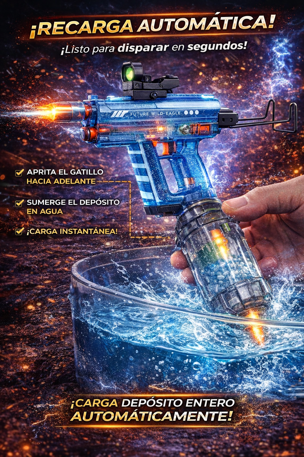 🔫💦 Mini Uzi Eléctrica de Agua RGB Recargable