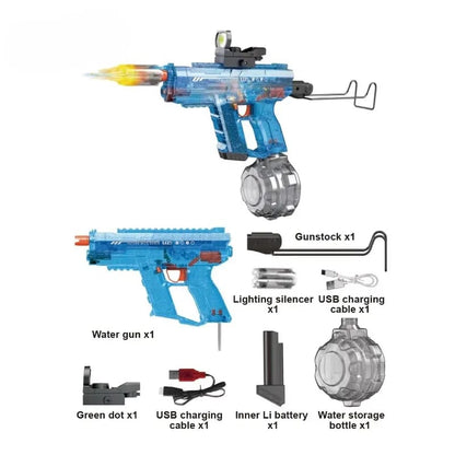 PISTOLA DE AGUA ELECTRICA UZI RGB RECARGABLE