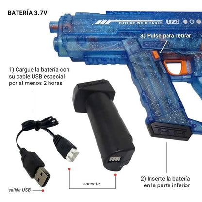 PISTOLA DE AGUA ELECTRICA UZI RGB RECARGABLE