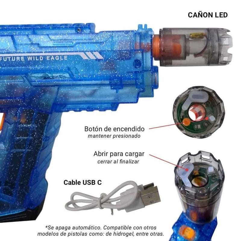 PISTOLA DE AGUA ELECTRICA UZI RGB RECARGABLE