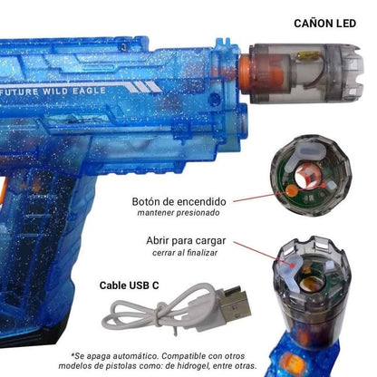 PISTOLA DE AGUA ELECTRICA UZI RGB RECARGABLE