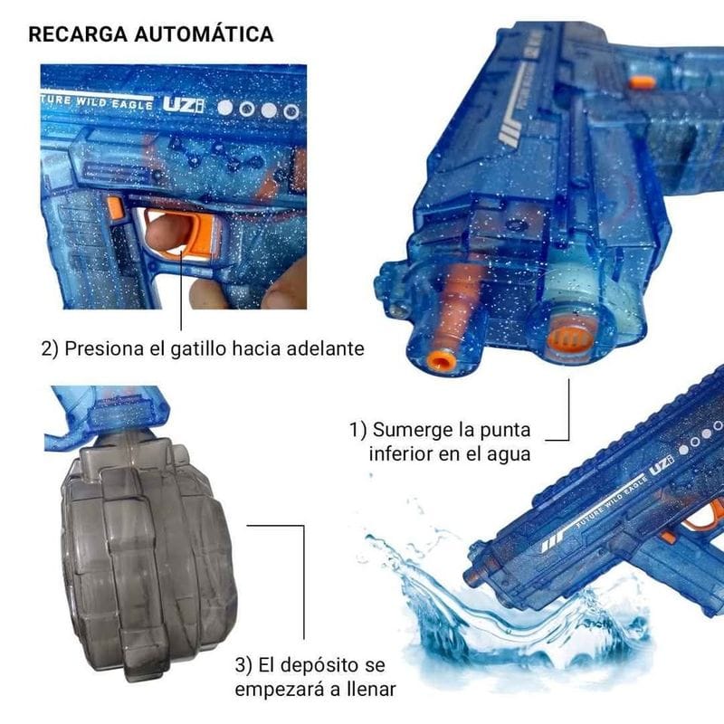 PISTOLA DE AGUA ELECTRICA UZI RGB RECARGABLE